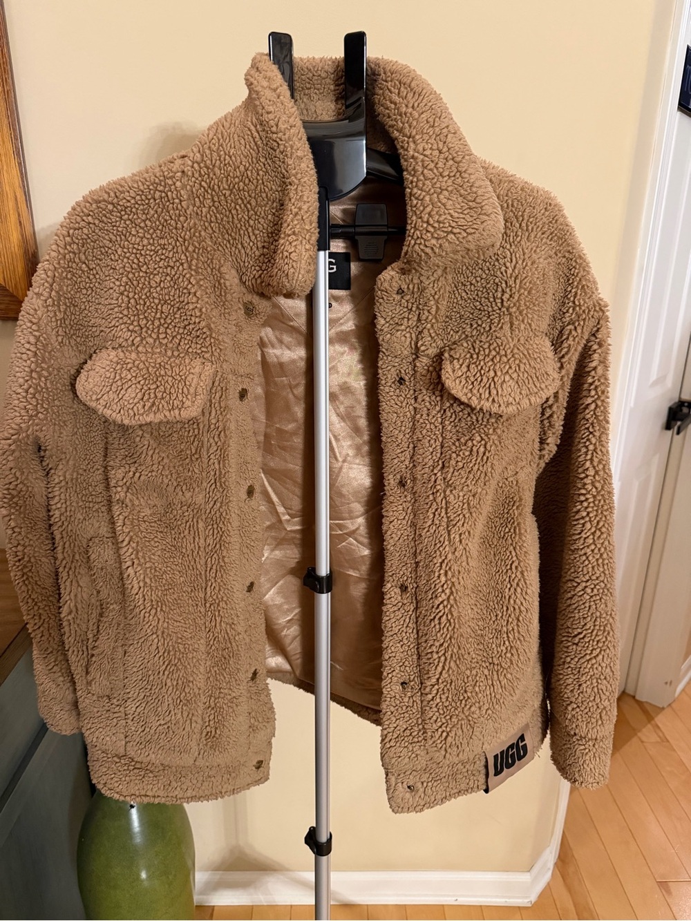UGG Teddy Sherpa Jacket Brown Cozy Button Front Small